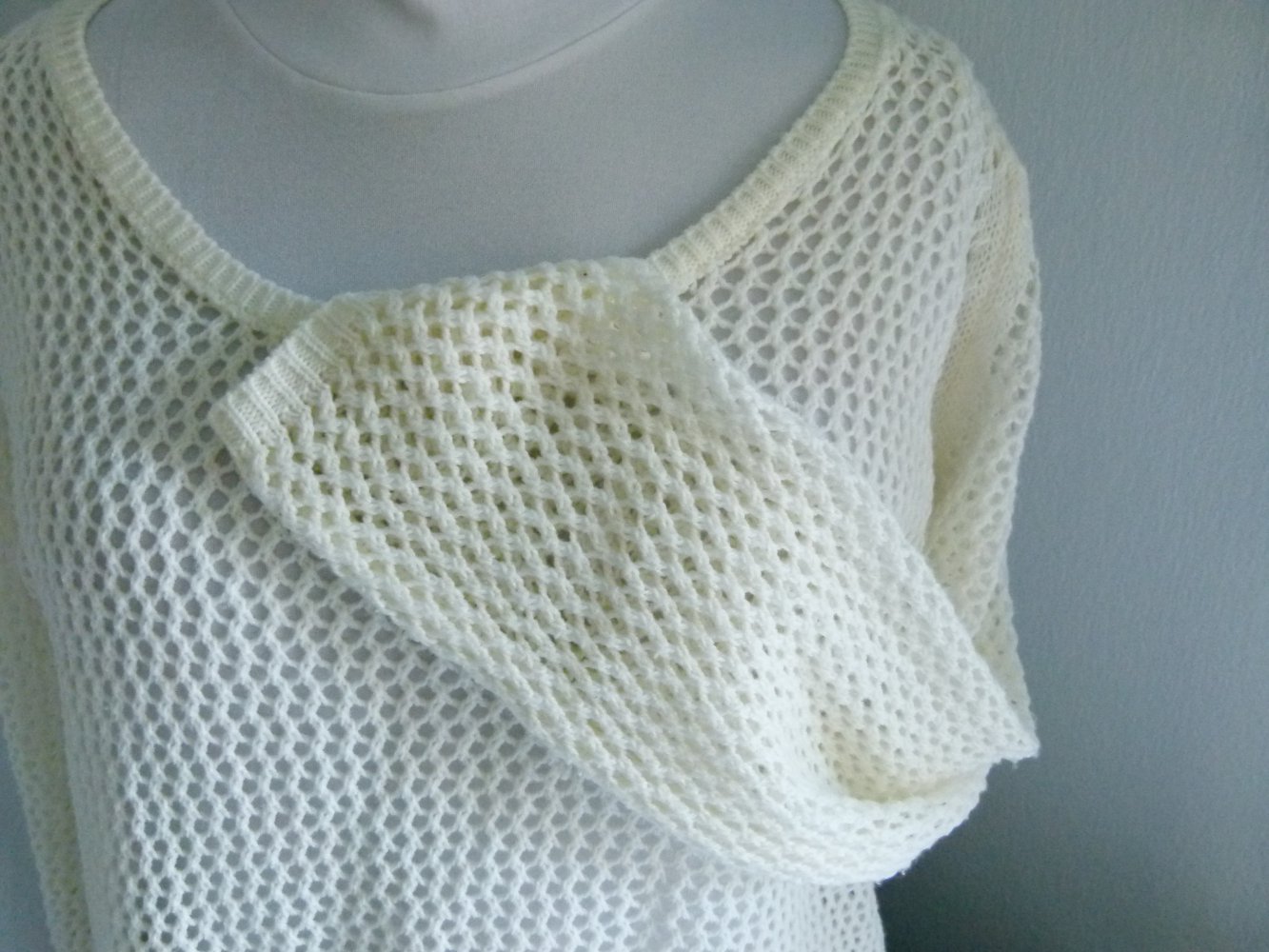 Netz Strickpulli Leichter Pullover, creme weiß, Boho Mori Goa Festival Lagenlook