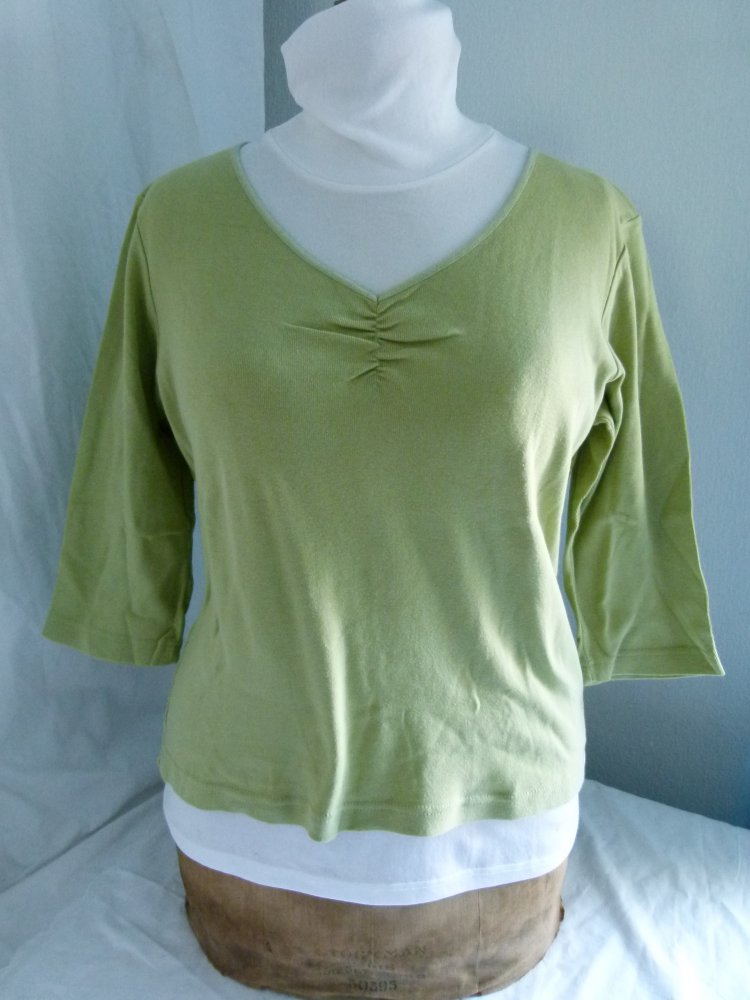 Basic Shirt mit dreiviertel Arm, hellgrün, Stretch, Mori Boho Goa Festival Lagenlook