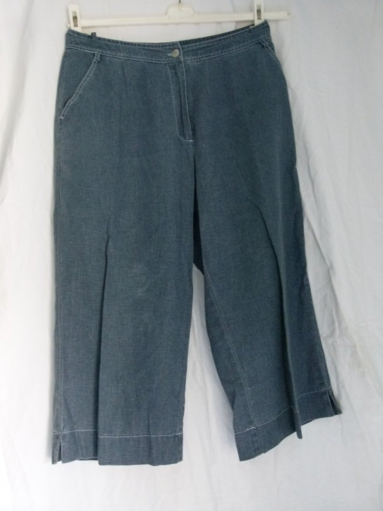Leinen Hose Capri, rauchblau grau, Boho Sommer Goa Landleben Lagenlook Mori Festival