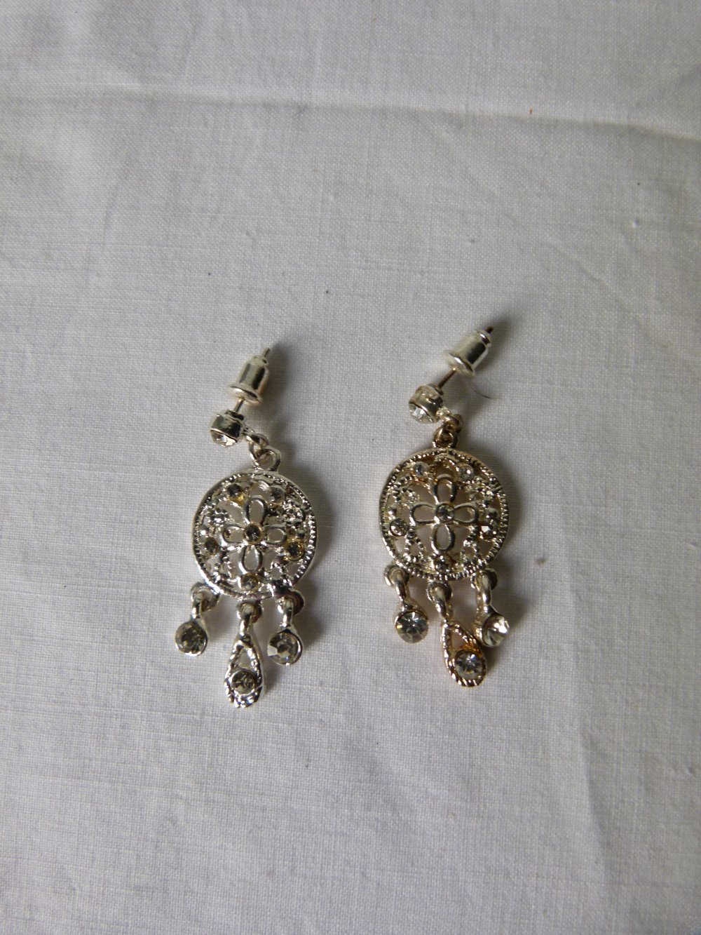 Boho Ohrstecker, silberfarben, mit Strass, Modeschmuck, Mori Goa Gypsy Festival Hippie Folklore Ethno