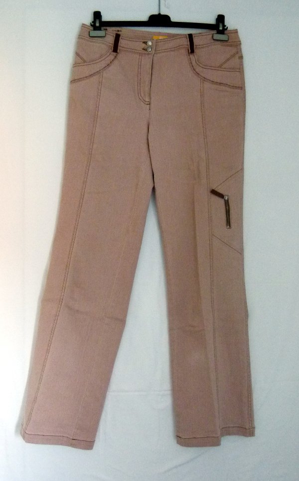 Stretch Hose Jeans, braun nude altrosa, mit Ziernähten, Boho Mori Goa Festival 