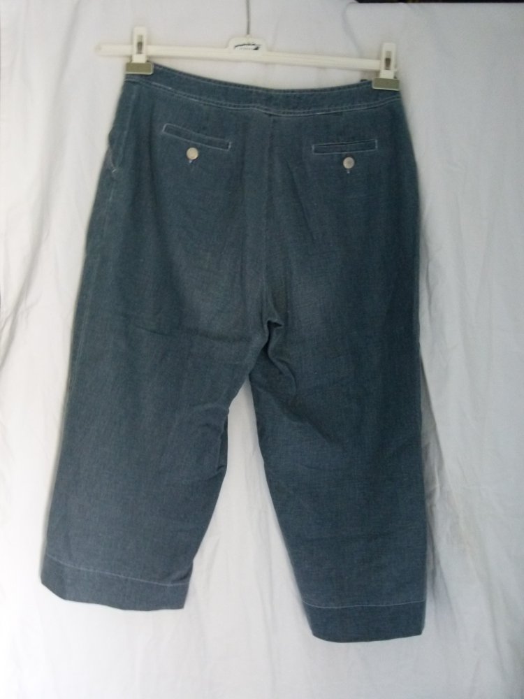 Leinen Hose Capri, rauchblau grau, Boho Sommer Goa Landleben Lagenlook Mori Festival