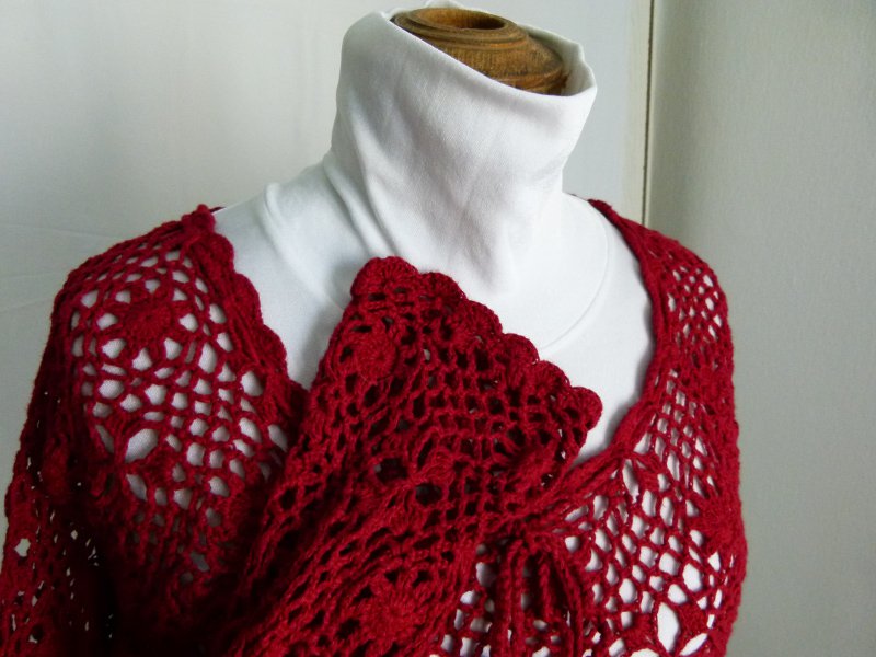 Häkel Tunika Pullover, weinrot, crochet, Gothic Boho Mori Goa Festival Elfen Lagenlook Floral