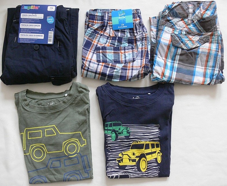 Sommerpaket - lange Hose + 2 Shorts + 2 T-Shirts - neuwertig -116