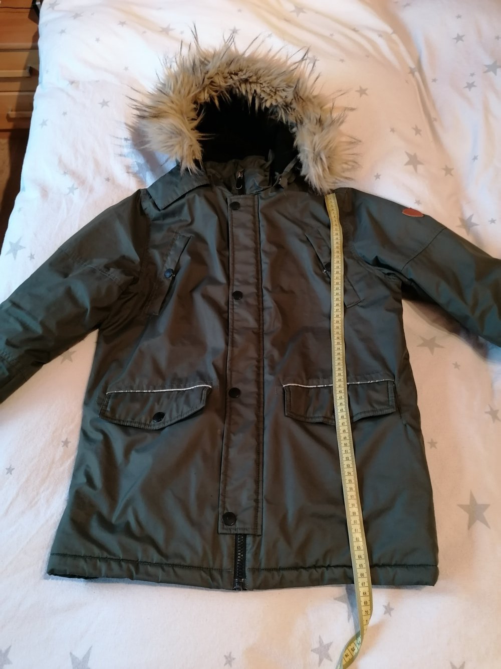 Staccato: khaki Wintermantel mit abnehmbarer Fellkapuze Gr. L (164)