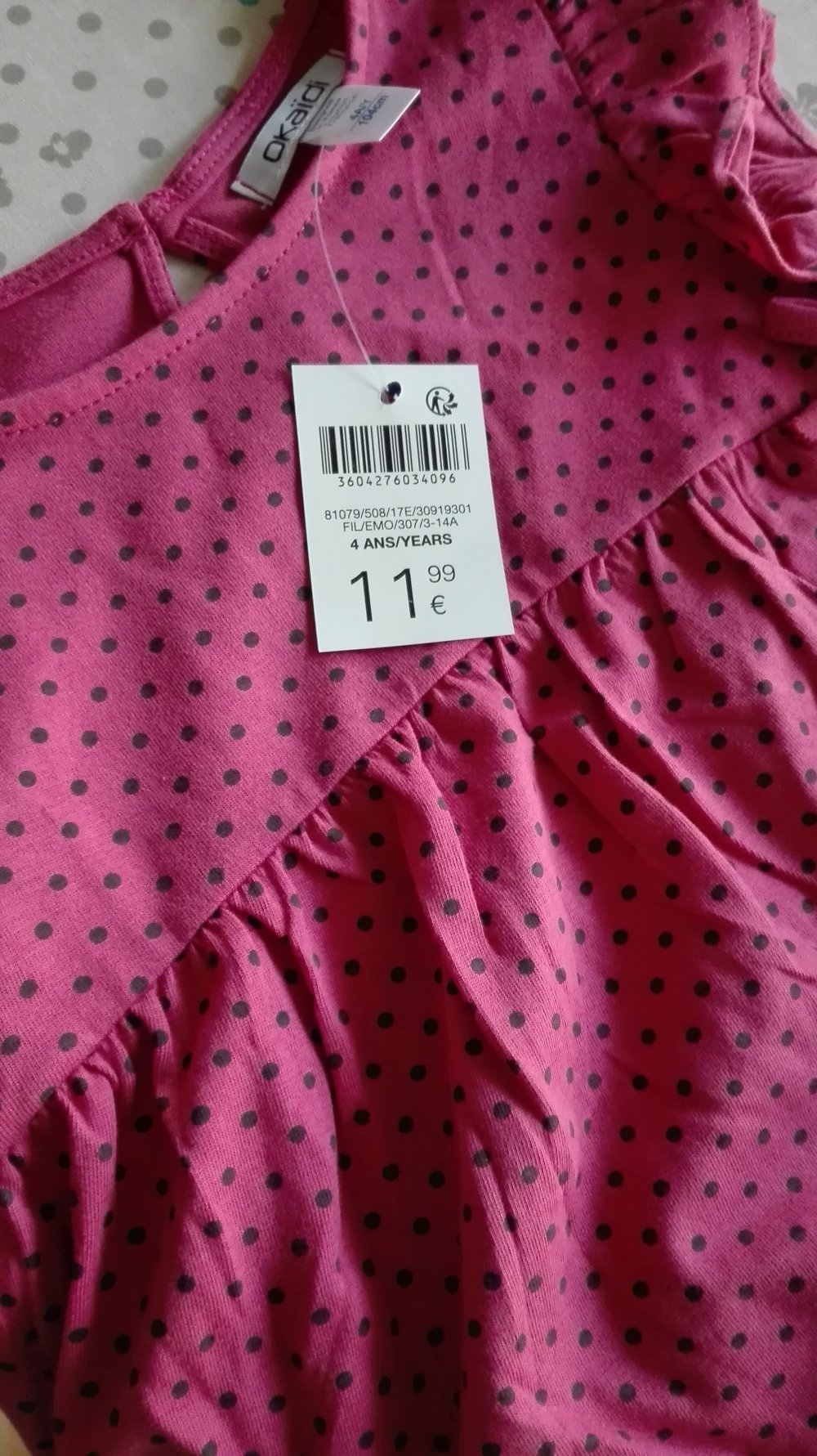 Okaidi - pinke ärmellose Tunika mit Punkten Gr. 104