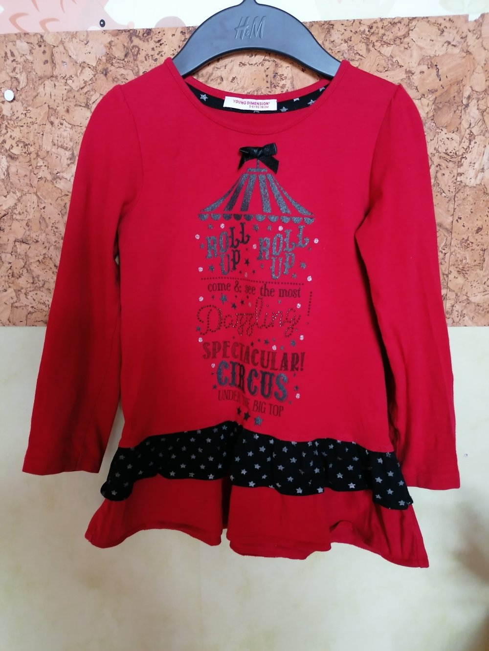 Rote Jersey Tunika mit Sternchen und Zirkusmotiv Gr. 116