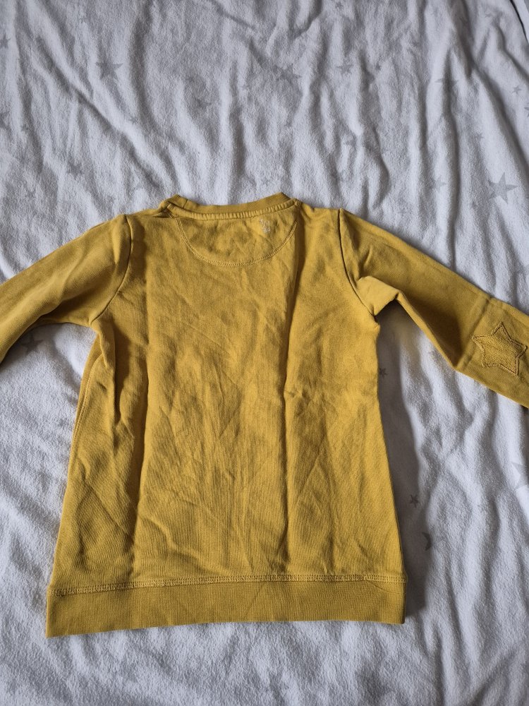 White Stuff: senfgelber Pullover mit Naturmotiven Gr. 134/140