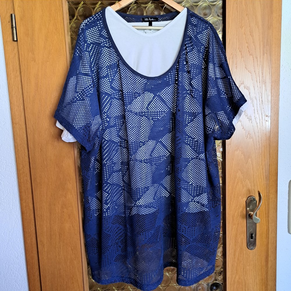 Netz-Shirt dunkelblau Gr. 62/64 Loch-Shirt Hänger Ulla Popken * UP