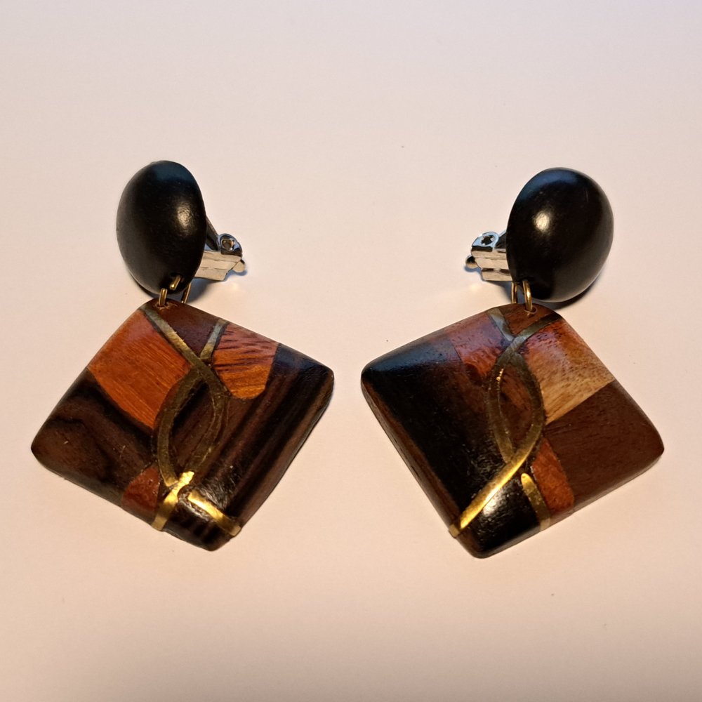 Ohrclips Holz Brauntöne NEU Vintage Ohrringe Modeschmuck