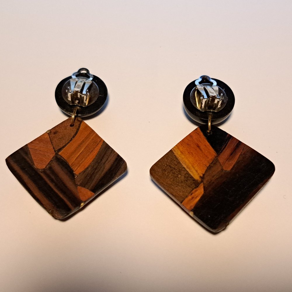 Ohrclips Holz Brauntöne NEU Vintage Ohrringe Modeschmuck
