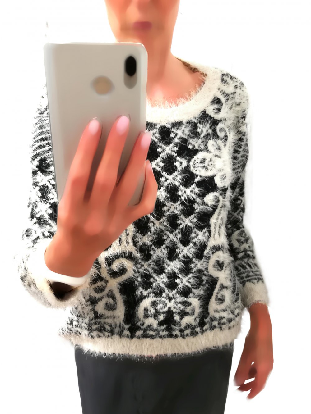 Flausch-Pullover in Offwhite/Schwarz