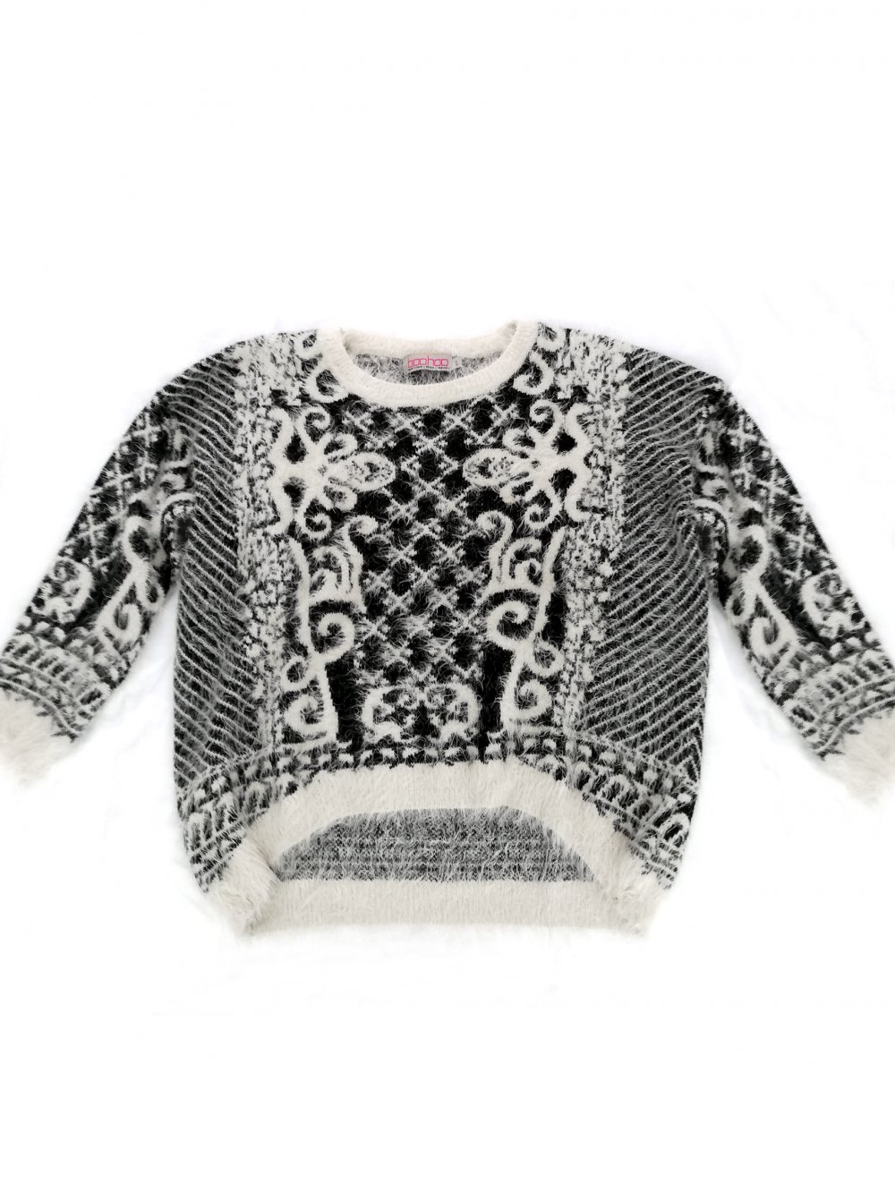 Flausch-Pullover in Offwhite/Schwarz