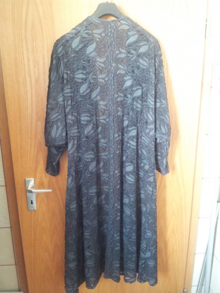 Langer Cardigan mit Spitze, schwarz/ grau,  Gr M