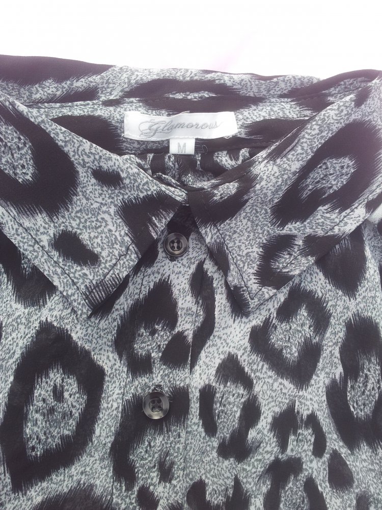 Bluse Leopard schwarz grau Glamorous Gr. M durchsichtig