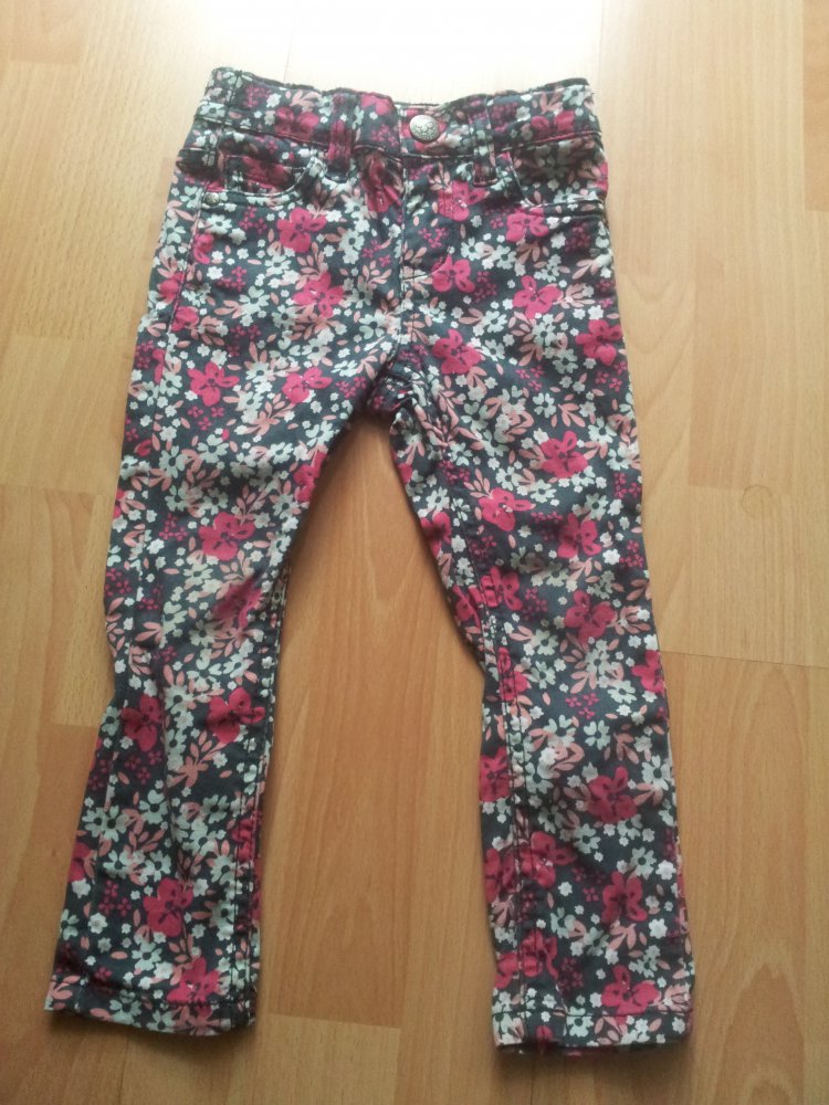 Jeans Blumen anthrazit rosa pink weiß bunt Gr. 92