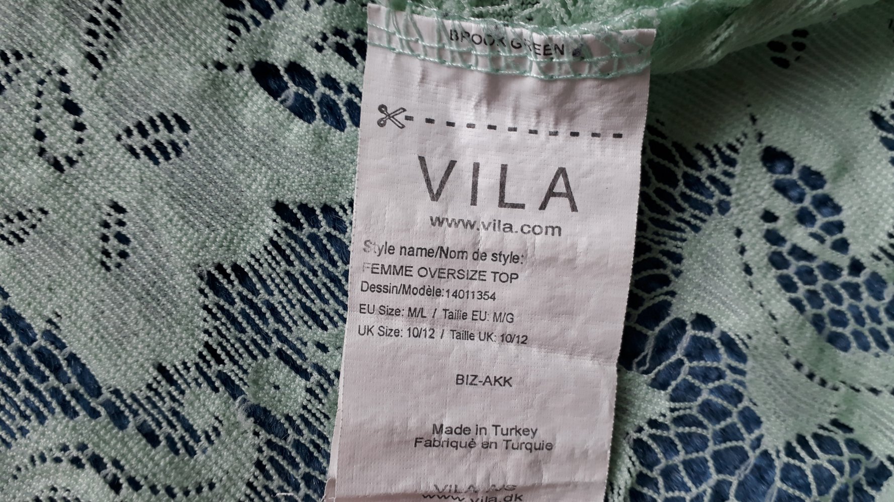 Bluse VILA mint transparent durchsichtig Gr. M/ L Spitze
