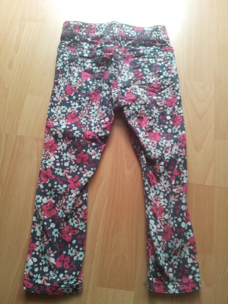 Jeans Blumen anthrazit rosa pink weiß bunt Gr. 92