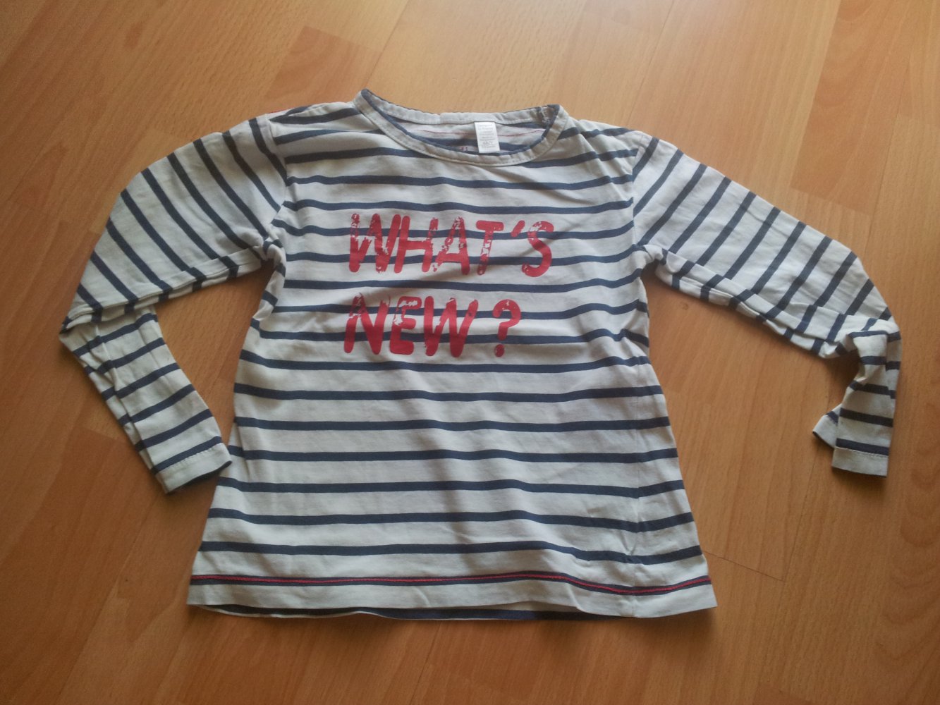 Pullover Okaidi weiß dunkelblau Streifen Spruch Gr. 102