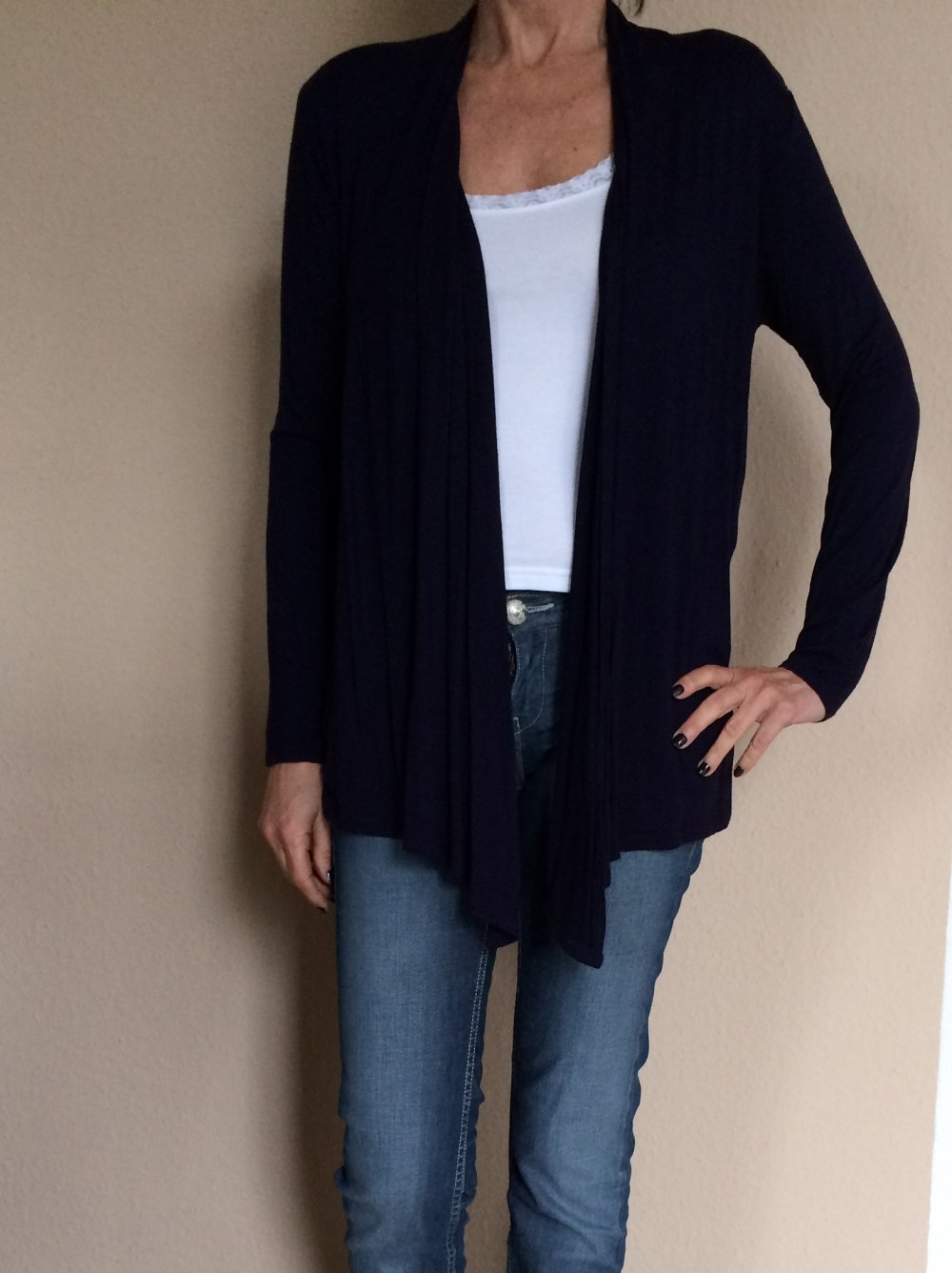 Fließender T-Shirt Cardigan / Bolero Jacke Gr. S/M dunkel lila vorne knotbar