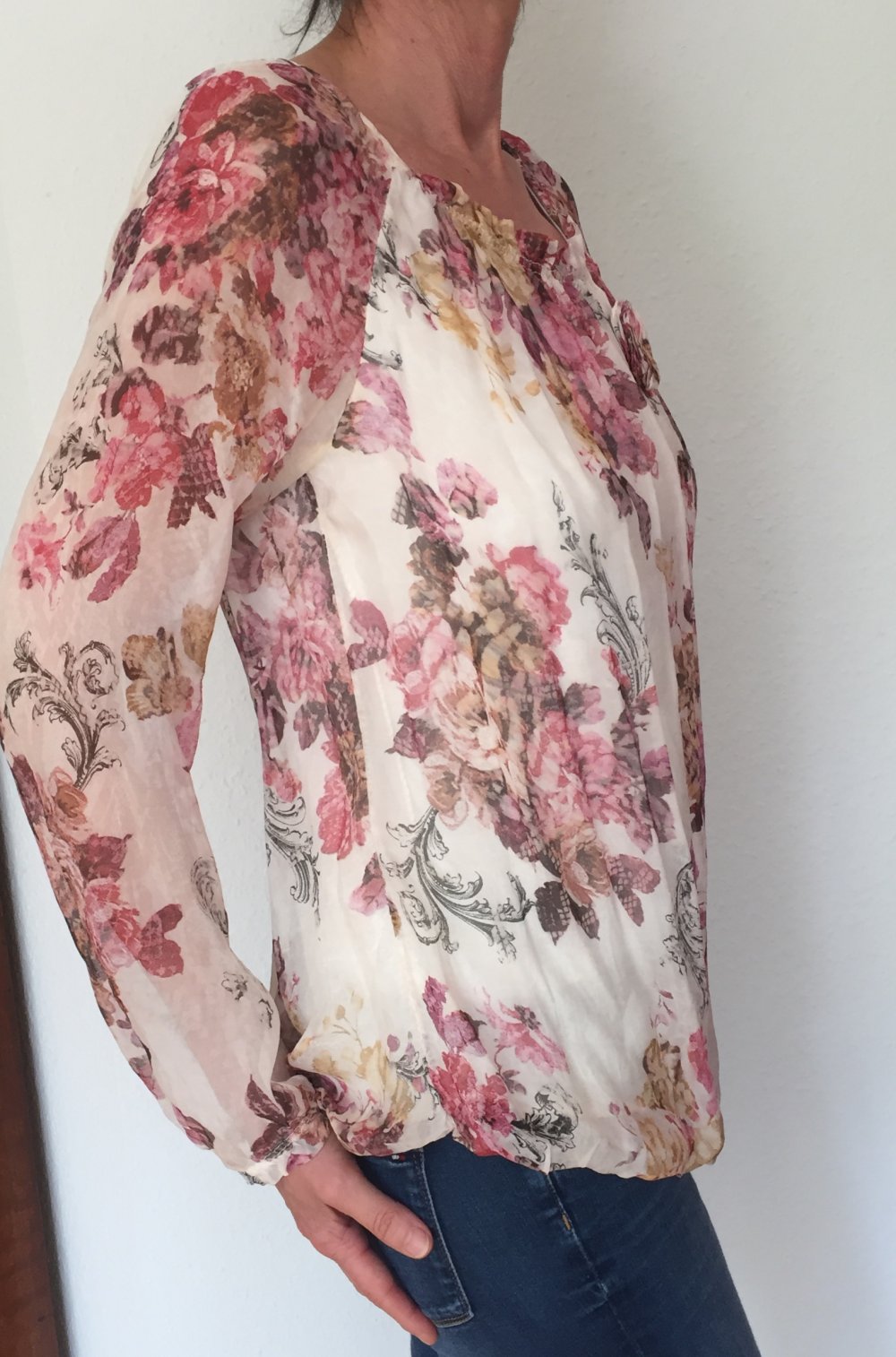 Made in Italy Seiden Chiffon Bluse mit Untershirt Gr.M Floral