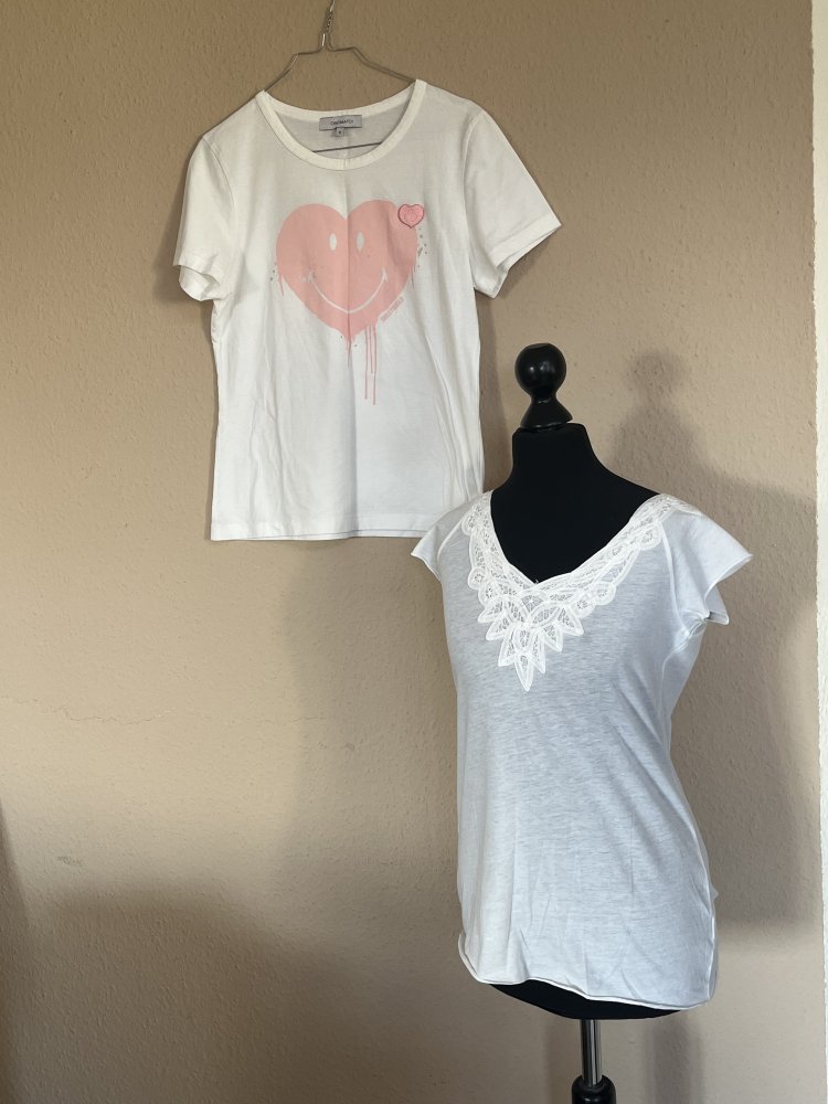 2 weiße Basic Shirts Onomato und Sweeties Gr.S