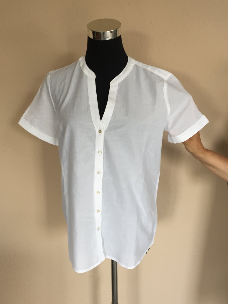 Esprit Cut Out Stickerei Loch Bluse Gr.36 kurz Arm weiß