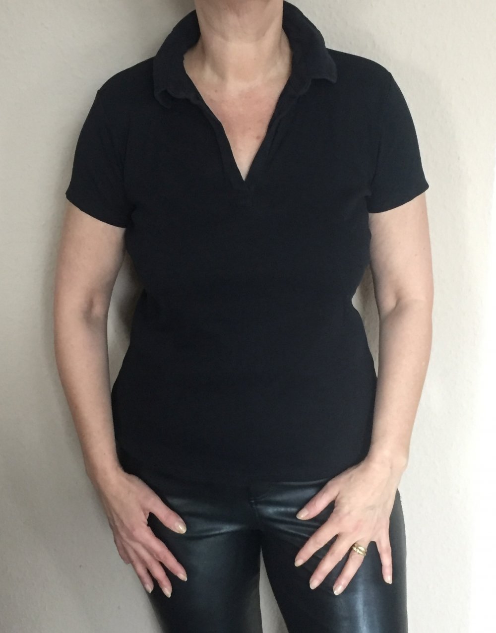 4 Yessica Basic Jersey Poloshirts Gr.L in weiß schwarz khaki türkis