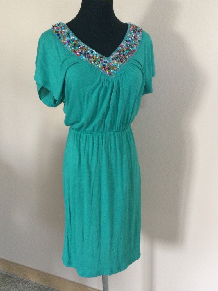 H&M Sommer Strand Kleid grün Gr.S mit Schmucksteinen am Dekolte