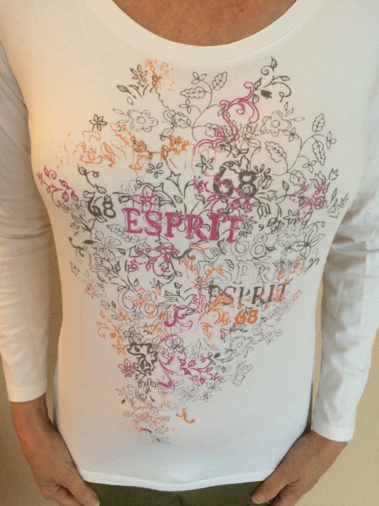 Esprit Langarm Shirt Gr.M weiß mit Blumenmotive