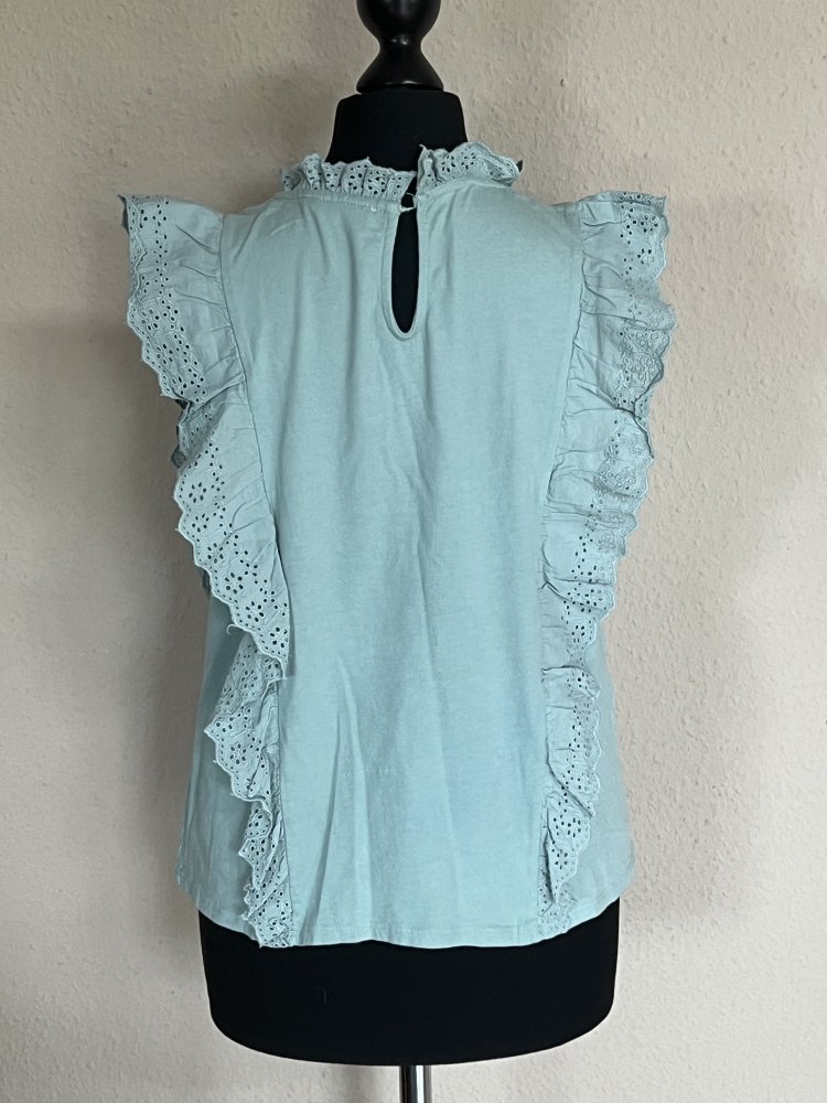 MNG Stickerei und Volants Blumen Bluse Gr.S mintgrün