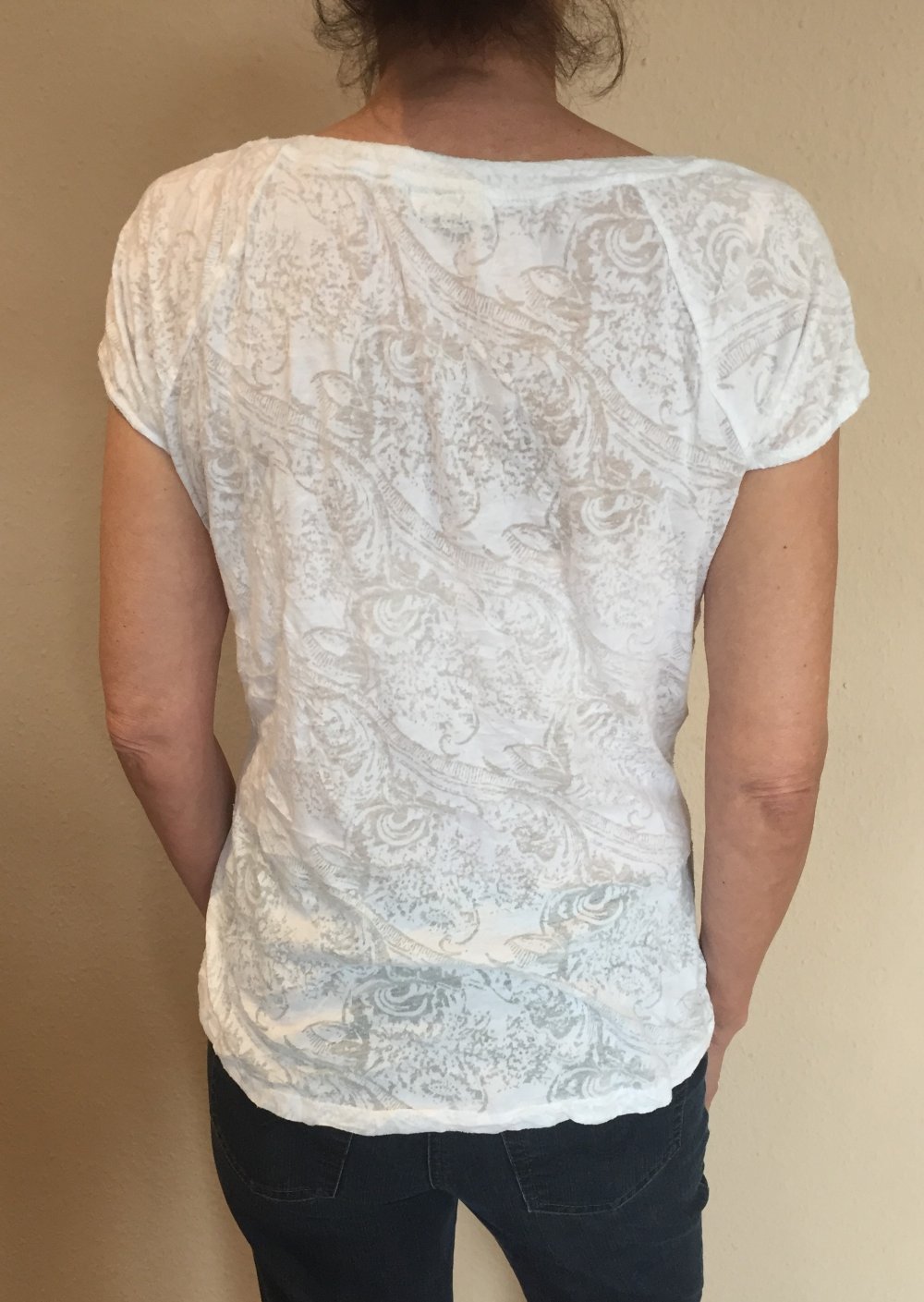 Street One Carmen Dekolte T-Shirt Gr.S weiß mit Muster, Semi Transparent mit Blumenmuster
