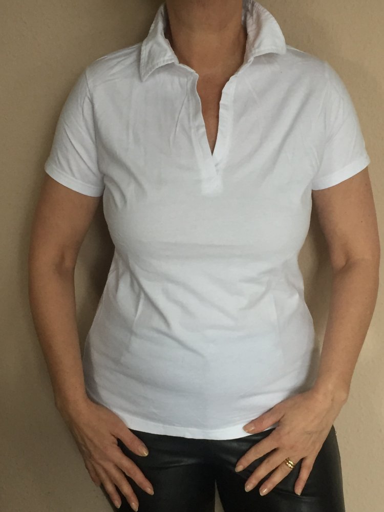 4 Yessica Basic Jersey Poloshirts Gr.L in weiß schwarz khaki türkis