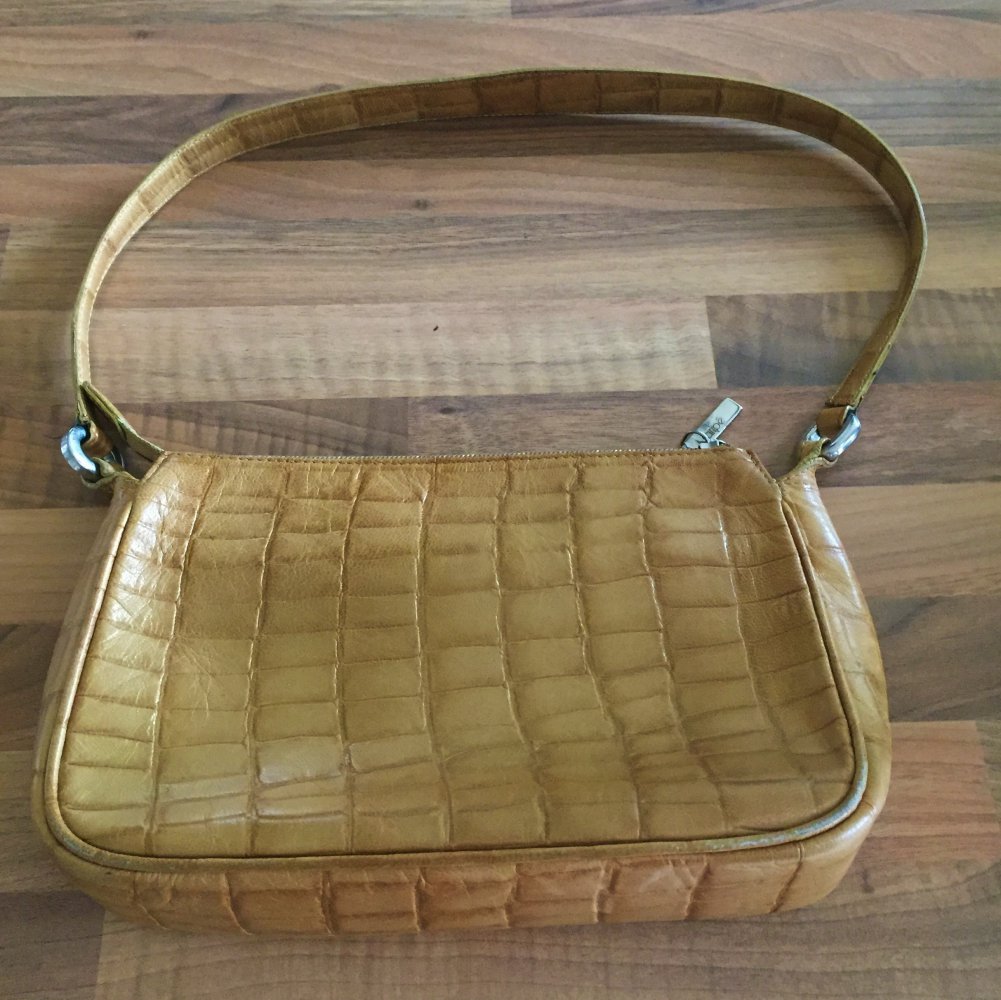 Maripe ital. Leder Handtasche mit Krokoprint Optik Ockerfarben