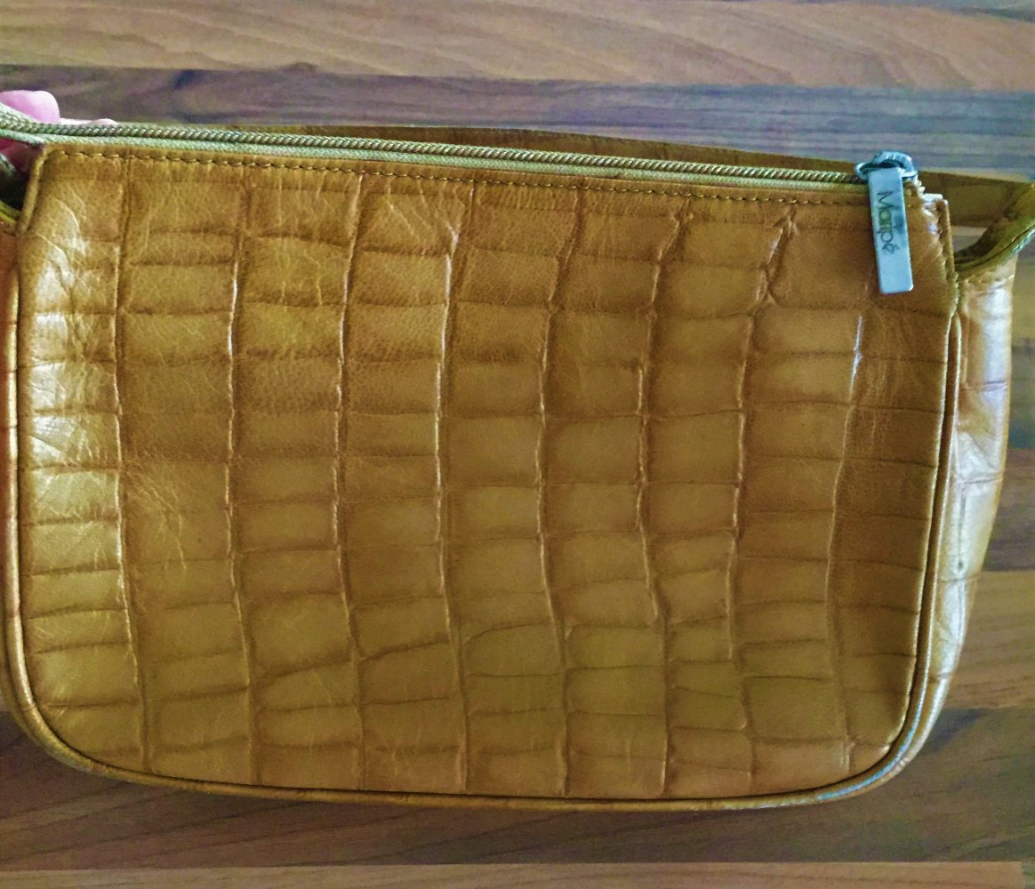 Maripe ital. Leder Handtasche mit Krokoprint Optik Ockerfarben