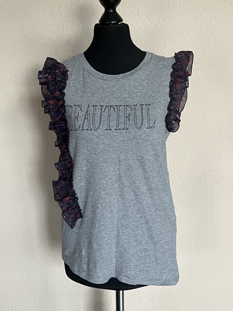 Esprit asymmetrisches T-Shirt Gr.S ärmellos mit Volants