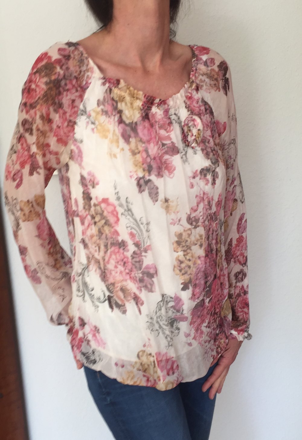 Made in Italy Seiden Chiffon Bluse mit Untershirt Gr.M Floral