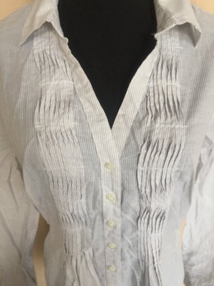 TCM Tunika Bluse mit Biesen Gr.38 weiß / hellgrau gestreift
