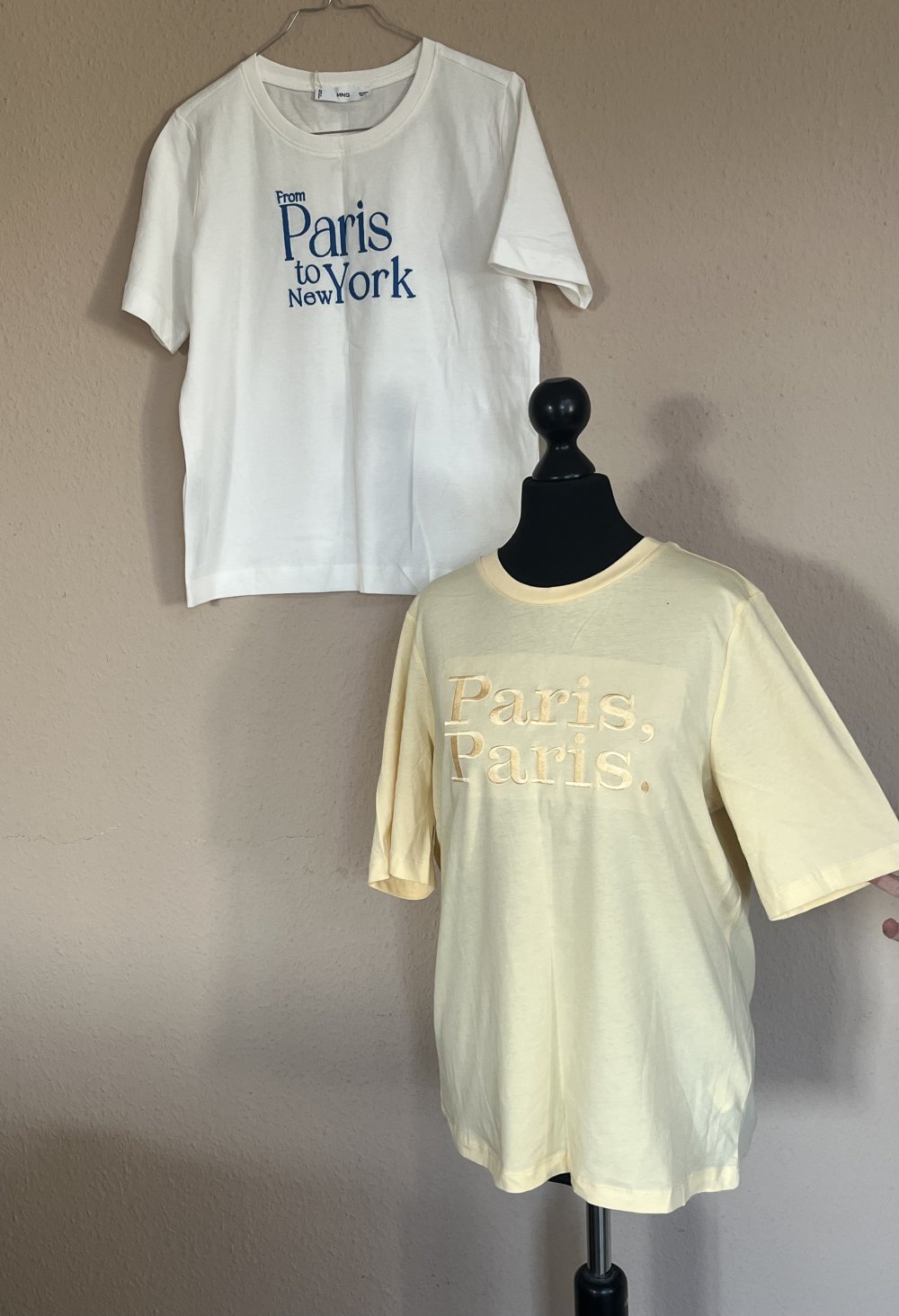 2 Basic Paris / New York T-Shirts Gr.S weiß / pastell gelb Neu von MNG + H&M
