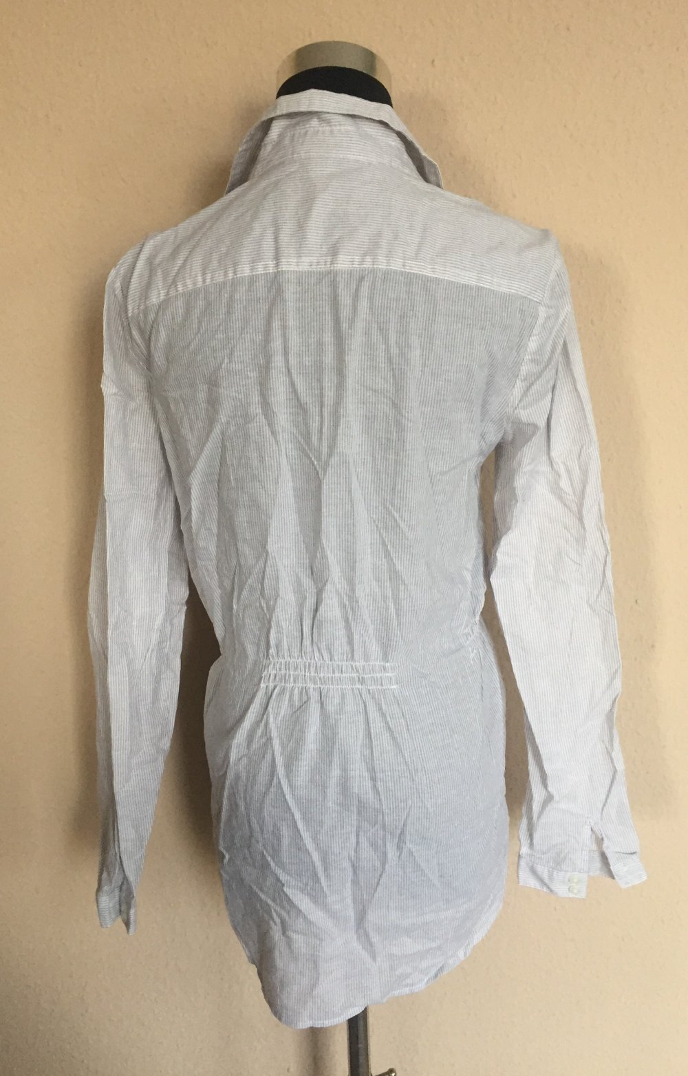 TCM Tunika Bluse mit Biesen Gr.38 weiß / hellgrau gestreift