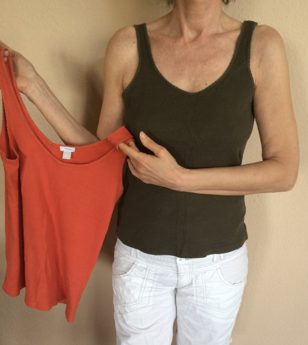 2 TCM Feinripp Unterhemden Gr.M Trägertops Khaki und Orange