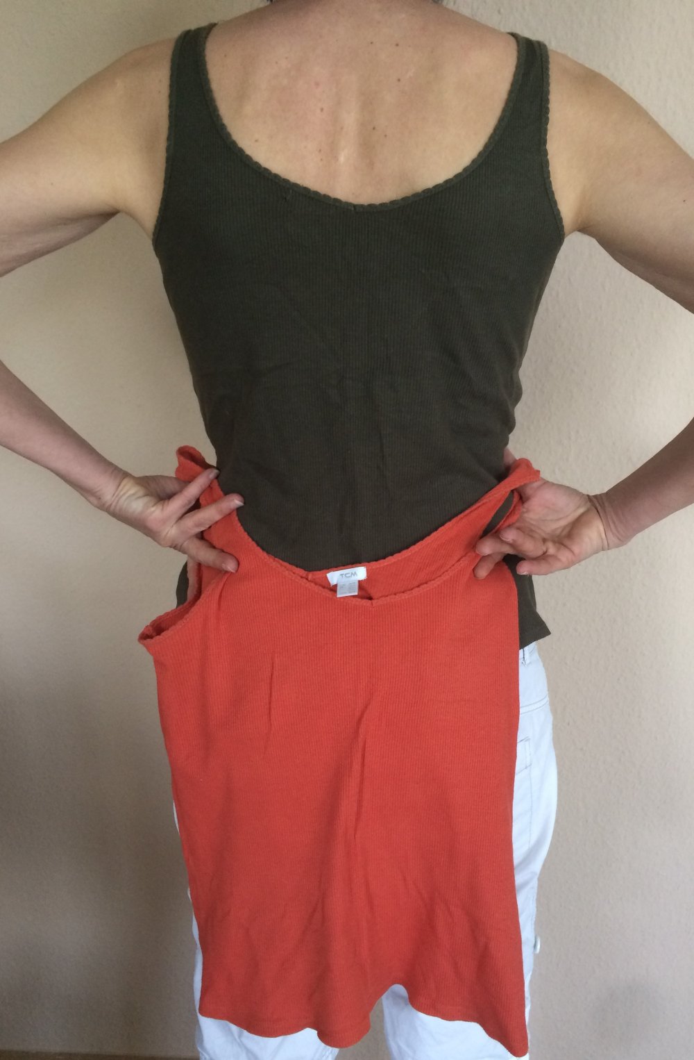 2 TCM Feinripp Unterhemden Gr.M Trägertops Khaki und Orange