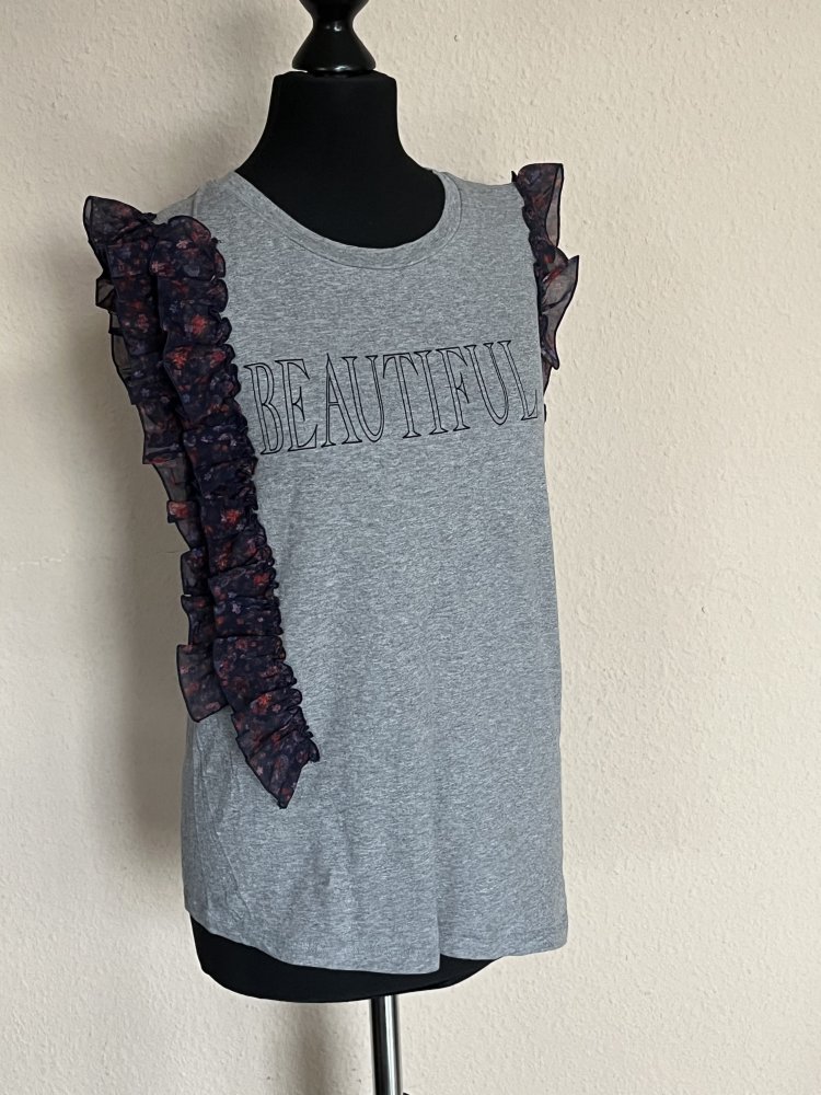 Esprit asymmetrisches T-Shirt Gr.S ärmellos mit Volants
