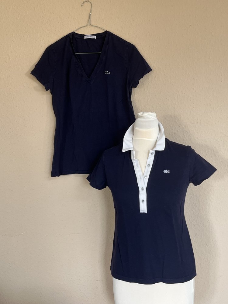 2 Lacoste Shirts Gr.38 1x Polo und 1x T-Shirt marineblau /weiß