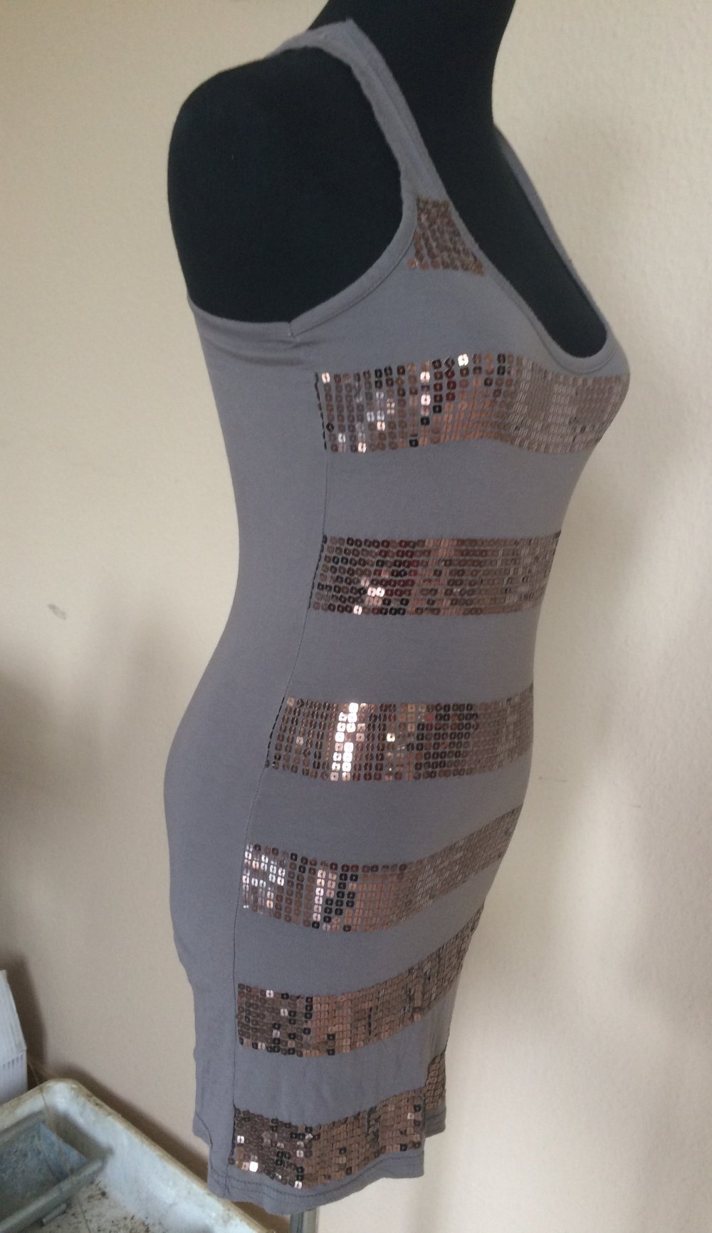 Madonna Ringer Shirt Tank Top Sommer Kleid Gr.XS mit Bronze Pailletten