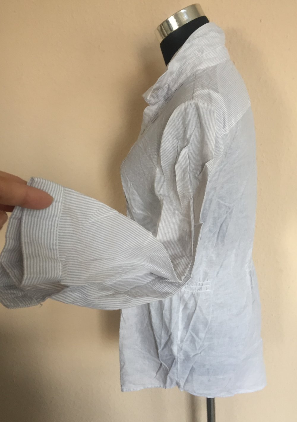 TCM Tunika Bluse mit Biesen Gr.38 weiß / hellgrau gestreift