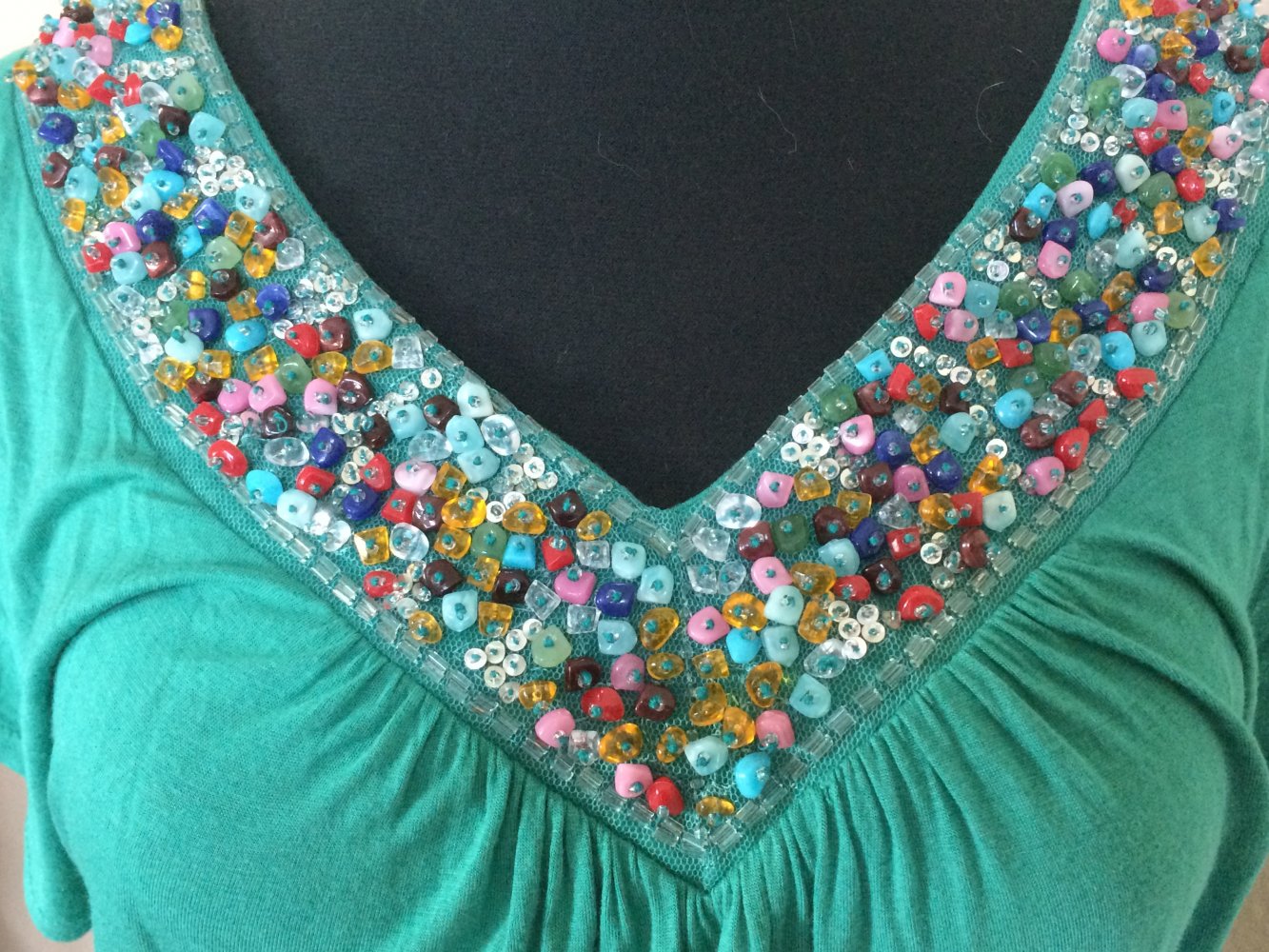 H&M Sommer Strand Kleid grün Gr.S mit Schmucksteinen am Dekolte