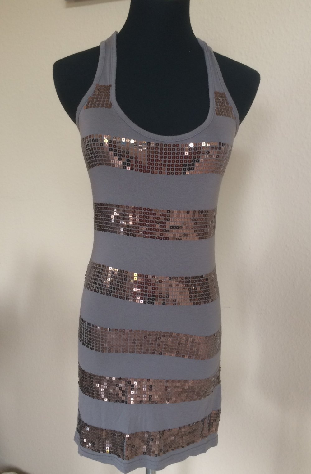Madonna Ringer Shirt Tank Top Sommer Kleid Gr.XS mit Bronze Pailletten