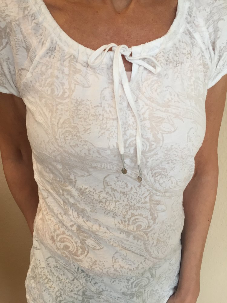 Street One Carmen Dekolte T-Shirt Gr.S weiß mit Muster, Semi Transparent mit Blumenmuster