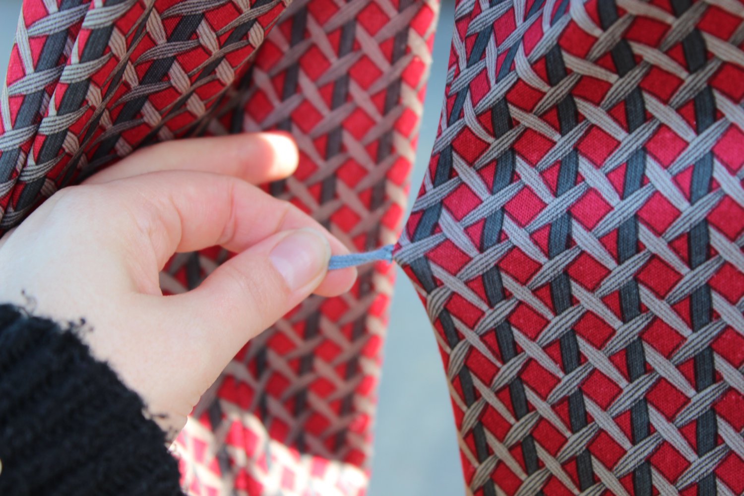 rot grau beiges True Vintage Kleid mit Muster und Schluppe, ca. Größe 44
